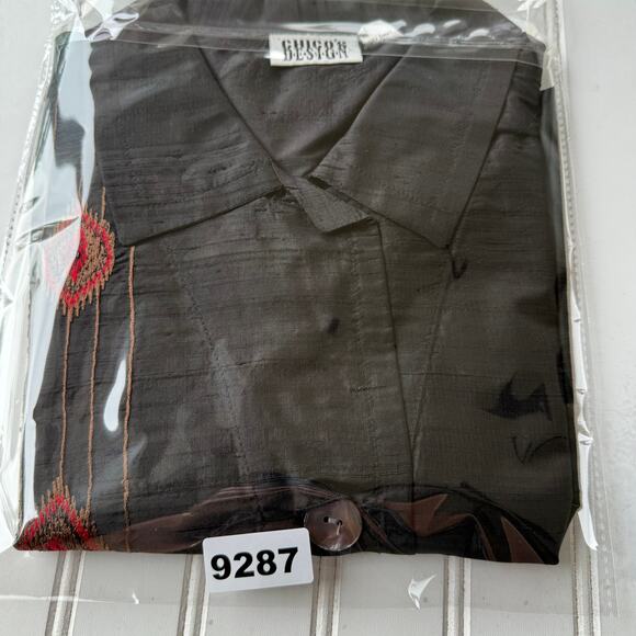 Chico's Design jacket 100% silk embroidered red diamond patterns Size L - Picture 12 of 12